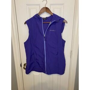 Eddie Bauer Windbreaker Vest Womens Large Purple Hooded Full Zip Lightweight